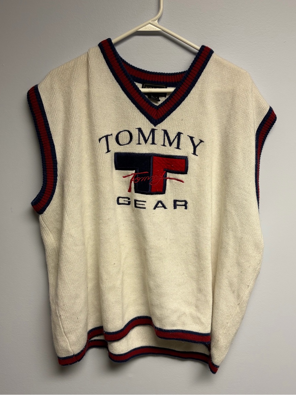 Men's Cream Knit Vest with Red & Navy Trim
